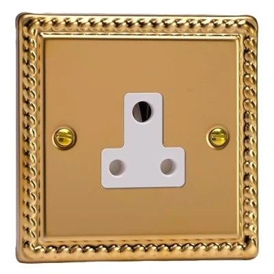 Image of Varilight 1 Gang 5A Round Pin Plug Socket Georgian Brass XGRP5AW