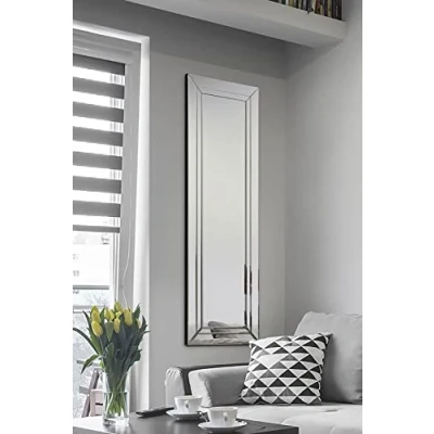 Image of Large Modern Venetian Glass Double Edged Wall Mirror, Silver, 40 x 120 cm
