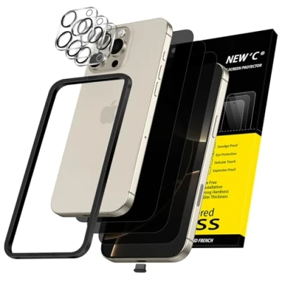 Image of NEW&#039;C 3x Privacy for iPhone 16 Pro Max Screen Protector (6.9 inches)+ Camera Lens Protector, Sensor Protection, Case Friendly Tempered Glass Film + Dust Plug Easy installation tool included