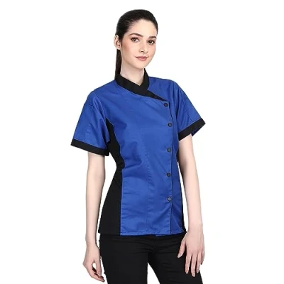 Image of Short Sleeves Women&#039;s Ladies Side Mesh Panel Chef Coat by Uniformates (Royal Blue, S (for Bust 34 35))