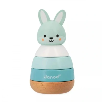 Image of Janod bunny FSC Wood Rabbit 4 Stackable Pieces Early Years Toy Fine Motor Skills in Partnership with WWF 12 Months +, J08653, Blue