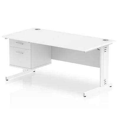 Image of Impulse 1600x800 Desk White Cable Managed Leg + Fixed Pedestal