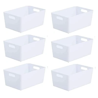 Image of Storage Basket 4.02 Rectangular Plastic Studio Baskets Kitchen Home &amp; Office Tidy Organiser Boxes Ice White 25x17x11cm Set of 6