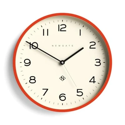 Image of NEWGATE® Echo Number Three Modern Wall Clock Clocks Round Kitchen for Living Room Office Contemporary Case Minimalist Dial Orange