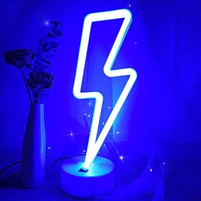 Image of Blue Lightning Neon Light, Bedroom Night LED Light Signs Powered by Battery/USB, Decoration for Christmas Birthday Party Table Lamp Children Gifts