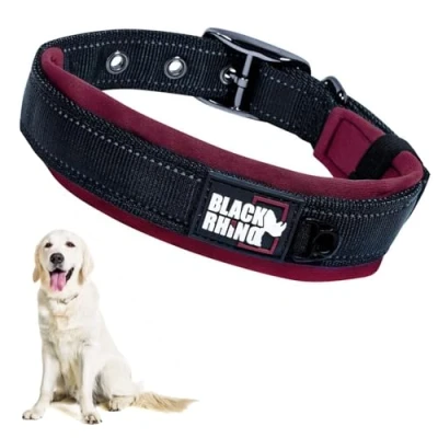 Image of Black Rhino, The Comfort Collar, Dog Collar for All Breeds, Ultra Soft Neoprene Padded Sturdy, Adjustable, Reflective Weather Resistant, Medium,