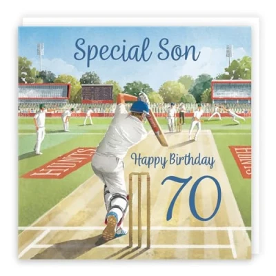 Image of Hunts England 70th Son Cricket Birthday Card Milo&#039;s Gallery Age 70 Sport Fun For Year Old Fan Seventy