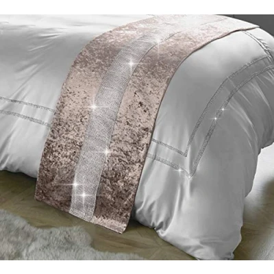 Image of Diamante &amp; Crushed Velvet Sparkle Bed Runner (Pink, Runner)