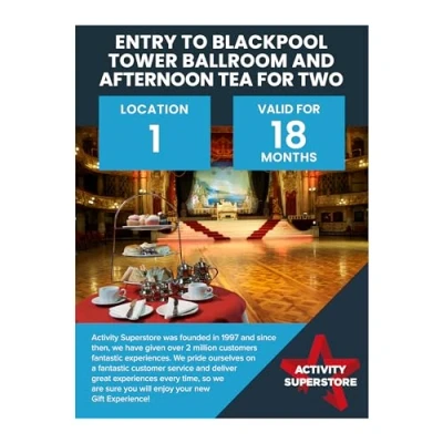 Image of Activity Superstore Entry to Blackpool Tower Ballroom and Afternoon Tea for Two, 18 month Validity, Experience Days, Experience, Birthday Gifts
