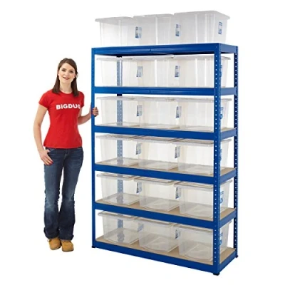 Image of BiGDUG Shelving Units With 18 Clear Plastic Boxes 5 Tier Garage Racking 265kg UDL
