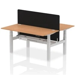Image of Air B2B 1600x800mm Adjustable 2P Bench Desk CP Oak/Silver + Screen