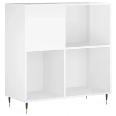 Image of vidaXL High Gloss White Record Cabinet for LP Records, Engineered Wood and Iron Feet, Modish Storage Living Room
