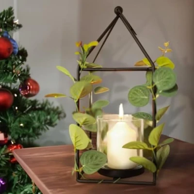 Image of Marco Paul Black Lantern Christmas Candle Holder Centerpiece Table Tealight for Dining Ornament Advent Decoration Pillar