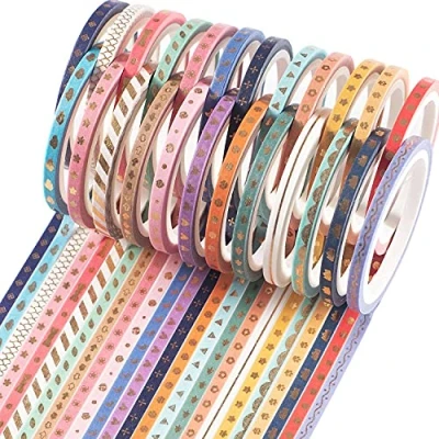 Image of YUBX Skinny Gold Washi Tape Set Decorative Glitter Adhesive 3mm Wide 24 Rolls
