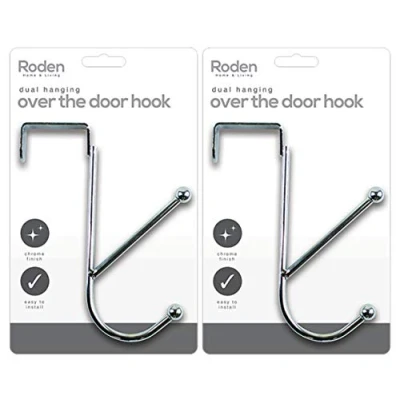 Image of Set of 2 Over The Door Hooks Hanging Clothes Towels Coat Storage Chrome Finish