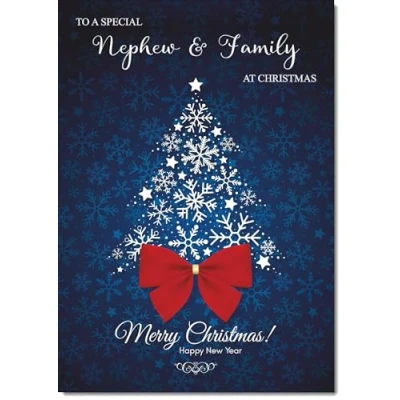 Image of doodlecards Nephew and Family Christmas Card Blue Abstract Tree Medium Size for &amp; with Plain Envelope