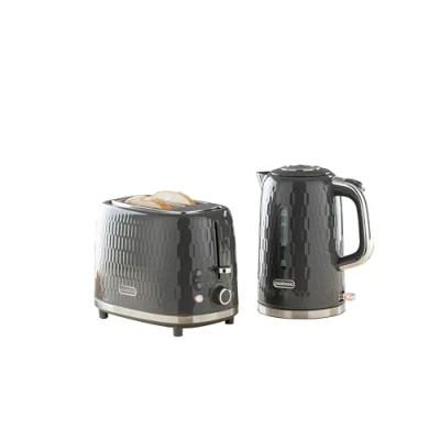 Image of Daewoo Hive Collection, Kettle &amp; Toaster Set, 1.7L With Matching 2 Slice Toaster, Safety Features, Easy Cleaning, Cohesive Kitchen Grey