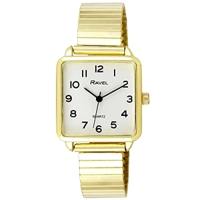 Image of Ravel Women&#039;s Classic Square Everyday Watch with Clear Numbers Gold Tone Stainless Steel Expander
