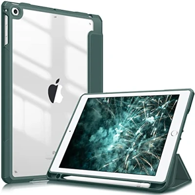 Image of FINTIE Hybrid Case Compatible with iPad 6th Generation (2018) / 5th (2017) Air 2 1 9.7 inch Shockproof Hard Shell Clear Cover w/Pencil Holder, Midnight Green