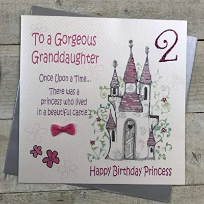 Image of White Cotton Cards Large&quot;to a Gorgeous Granddaughter Once Upon Time 2…Happy Birthday Princess&quot; Handmade Card, XGL4 2,greywhitegreenblack,22cm x 22cm