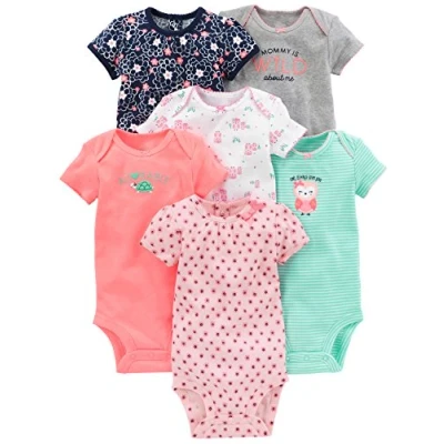 Image of Simple Joys by Carter&#039;s Baby Girl&#039;s 6 Pack Short Sleeve Bodysuit, Multicolour/Floral/Owl/Stripes, Premature (Pack of 6)
