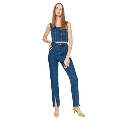 Image of Trendyol Women High Waist Wide Leg Bootcut &amp; Flared Jeans Blau