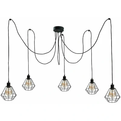 Image of Foskal Cluster Pendant Ceiling Light Black, 5x E27