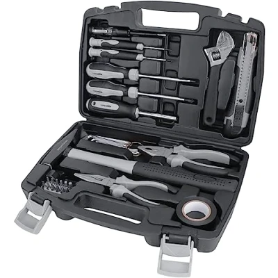 Image of Amazon Basics Household Tool Set, 32 Pieces, Black/Grey