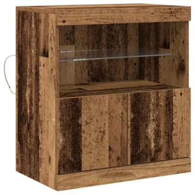 Image of vidaXL Rustic Wood Sideboard/Buffet Reclaimed Wood, Rectangular Dining/Living Room Storage with Glass Shelving, Brown