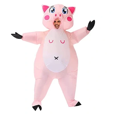 Image of ALLC Inflatable Dinosaur Costume, Chicken Cow Flamingo Pig Costume Animal for Adult, Halloween Blow Up Ride On Fancy Dress Cosplay Party (Pig Adult)