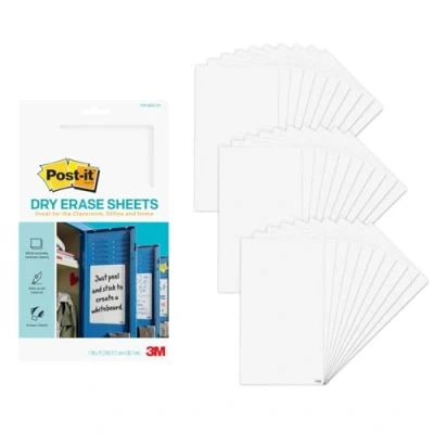 Image of Post it Dry Erase Sheets, 30 Sheets/Pack, Instant Whiteboard, 7 in x 11.3 (DEFSheets 30PK)