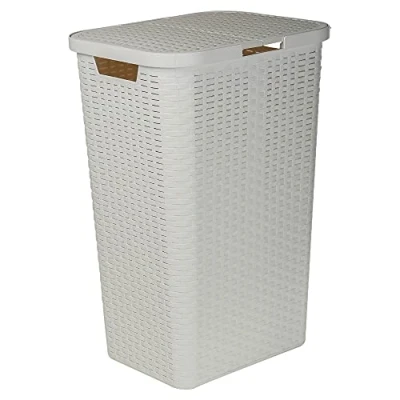 Image of 60L Large Plastic Rattan Style Laundry Clothes Storage Washing Bin Basket Hamper (White)