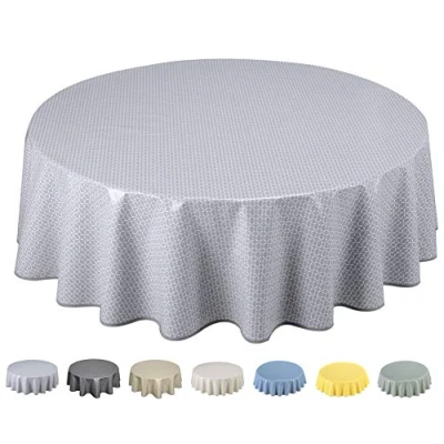 Image of Home Direct Round Oilcloth PVC Wipe Clean Tablecloth 160cm 62&quot; Light Grey