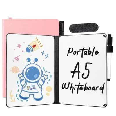 Image of AGM A5 Mini Whiteboard, Pink Double Sided Portable Dry Erase Board with Pen, Desk Whiteboard for Study, Meeting, Draft, Notes, Doodling