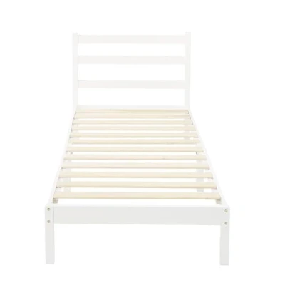 Image of Amazon Basics Solid Pine Wood Bed frame with Ribbed Headboard, Single, 90 x 190 88.01 cm, White