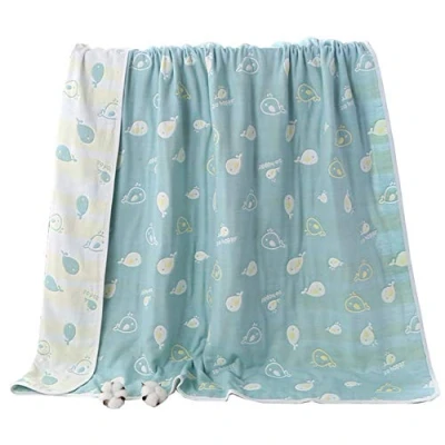 Image of Hayisugar Soft Baby Blankets 6 Layer Muslin Cloth 100% Cotton Kids Toddler Blanket Swaddle for Boys &amp; Girls, Green Dolphin, 120 x 150 cm