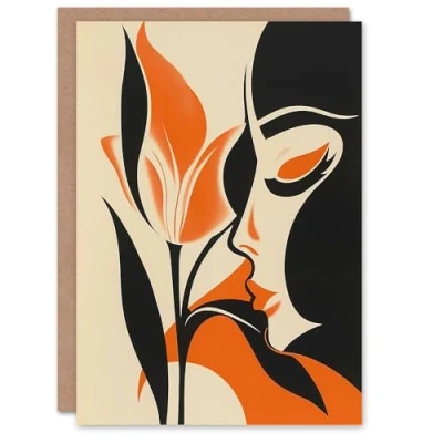 Image of Artery8 Bold Minimal Lady Kissing Rose Flower Artwork Greeting Birthday Card Him Her All Blank