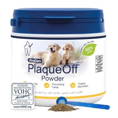 Image of ProDen PlaqueOff Powder for Dogs &amp; Cats, Tartar Bad Breath Remover with 100% Natural Teeth Cleaner and Plaque 420 g