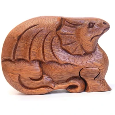 Image of Brave Wings Hand Carved Wooden Small Storage Box Dragon OOAK Sculpture Figurine Statue Unique Table Decoration Home Decor Gift for Christmas and Birthdays 4226