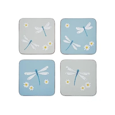 Image of Cooksmart Pack of 4 Drink Coasters British Designed Eco Cork Drinks For Modern Homes All Types Cups &amp; Mugs English Meadows