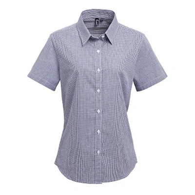 Image of Premier Womens/Ladies Microcheck Short Sleeve Cotton Shirt (3XL) (Navy/White)
