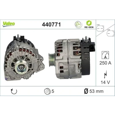 Image of 0009064508, 0009068302, 9064508, 9068302, A0009064508 Generator VALEO REMANUFACTURED PREMIUM 440771 14V 250A B+ L 45 53mm MERCEDES BENZ: Vito Van