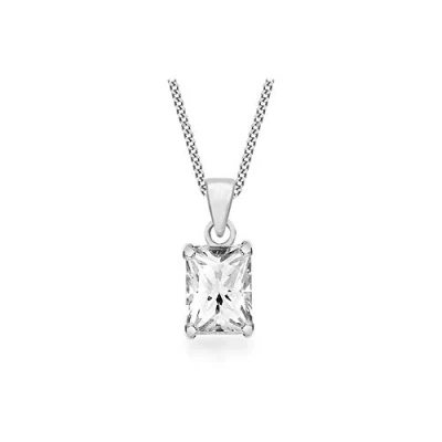 Image of Tuscany Silver Women&#039;s Sterling Cubic Zirconia Rectangle Pendant on Curb Chain of 46cm/18&quot;