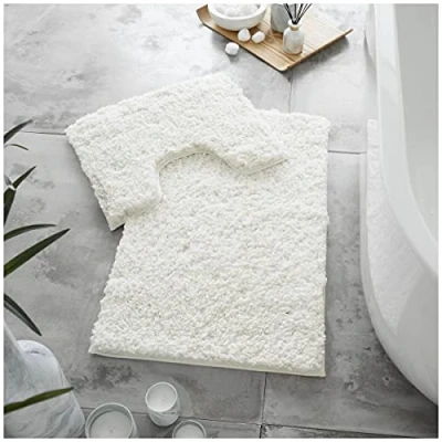 Image of GC GAVENO CAVAILIA Bath Mat Non Slip 2 Piece Extra Soft Quick Dry Bathroom Super Water Absorbent Toilet Rug Washable Rugs &amp; Mats Cream