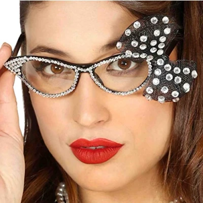 Image of GUIRCA 17269 Glittered Glasses 50&#039;s Model with Bow, Black