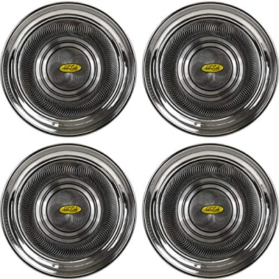 Image of 4X Intricate Patterns Stainless Steel Round Serving Tray Platter Plate 25cm
