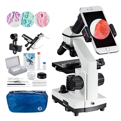 Image of Microscope for Kid Student Adult, 100X 2000X Compound Monocular with Mechanical platform Slides Set, Phone Adapter School Home Education