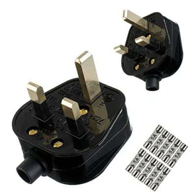 Image of HUAREW 5A Fused Mains Plug With Cord Grip For UK Fuses Black (Pack of 2 pcs ）