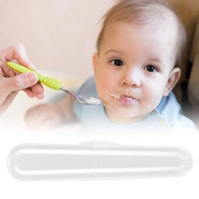 Image of Food Grade Single Storage Box, Baby Silicone Spoon Transparent Life Children Stainless Cutlery Set Portable Travel Tableware Case