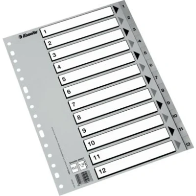 Image of Esselte Plastic Index Numeric, PP, Std Range, Grey Type 1 12, B&amp;N Cover Folio